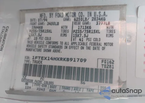 1994 Ford F150 from USA, damaged, VIN 1FTEX14HXRKB91709